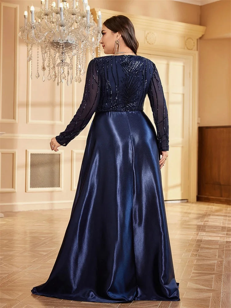 Plus Size Elegant O-Neck Sequin Evening Dress | XUIBOL