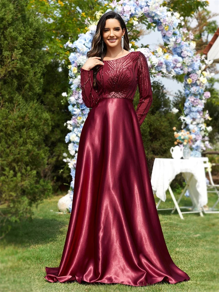Plus Size Elegant O-Neck Sequin Evening Dress | XUIBOL