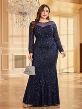 Plus Size Elegant Sequins O-Neck Evening Dress
