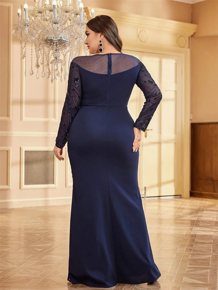 Plus Size Elegant Sequins O-Neck Evening Dress | XUIBOL