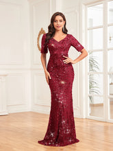 Plus Size Elegant Vneck Sequins Evening Dress