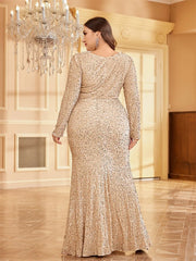 Plus Size Sequin Floor Length Evening Dress