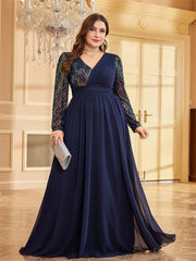 Plus Size Chiffon Long Sleeve Evening Dresses