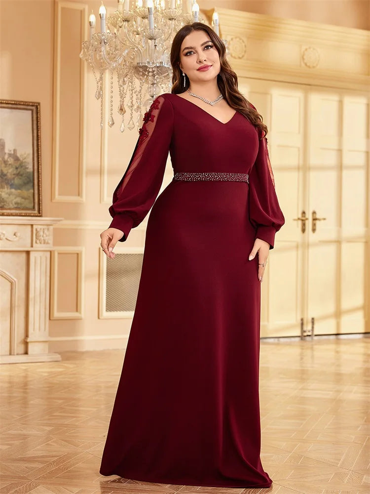 Plus Size Luxury Empty Long Sleeves Floor Length Evening Dress | XUIBOL