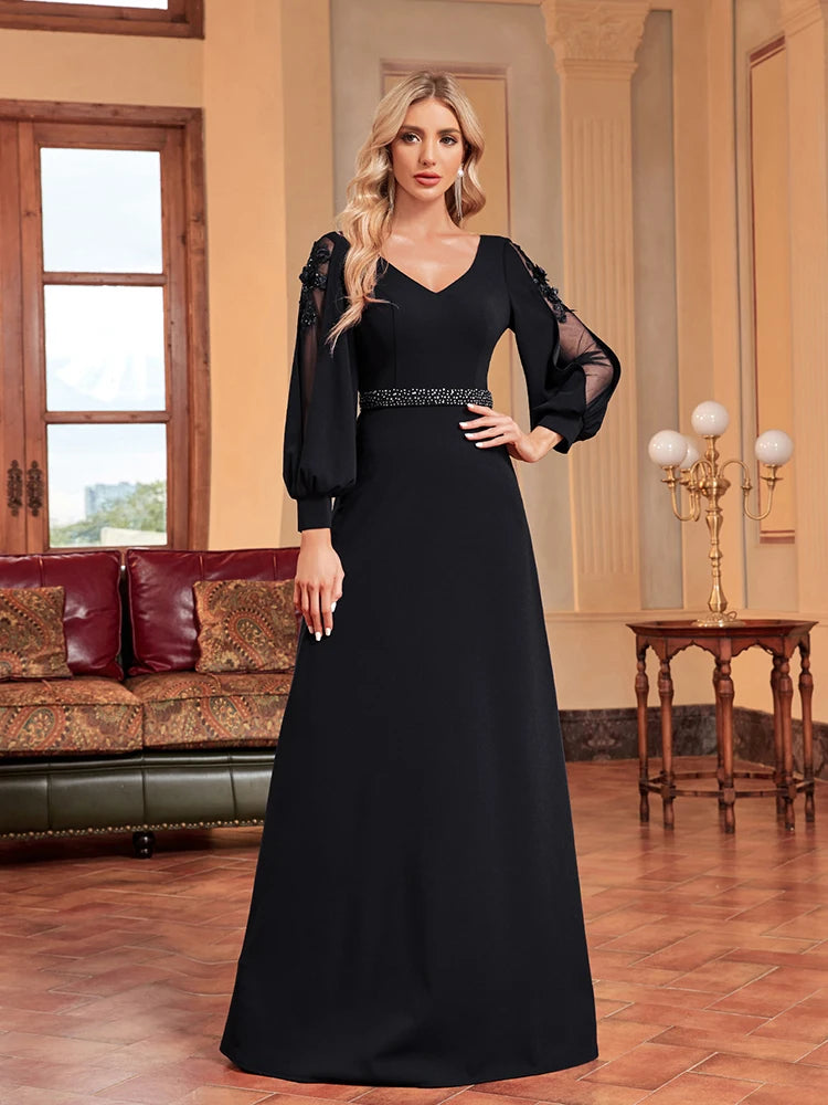 Plus Size Luxury Empty Long Sleeves Floor Length Evening Dress | XUIBOL