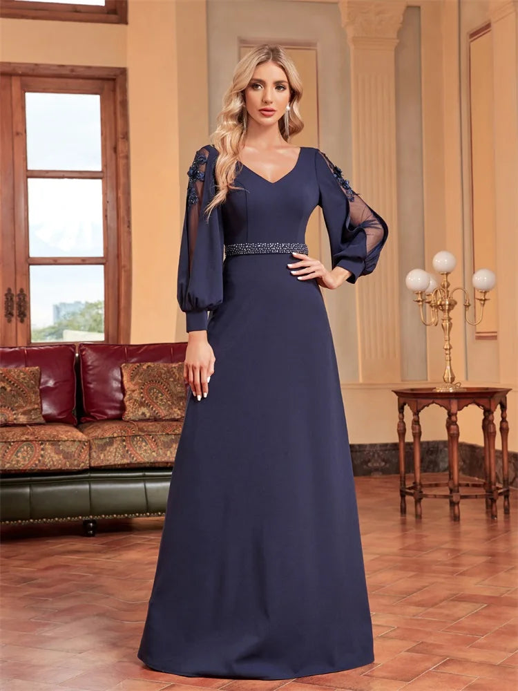 Plus Size Luxury Empty Long Sleeves Floor Length Evening Dress | XUIBOL