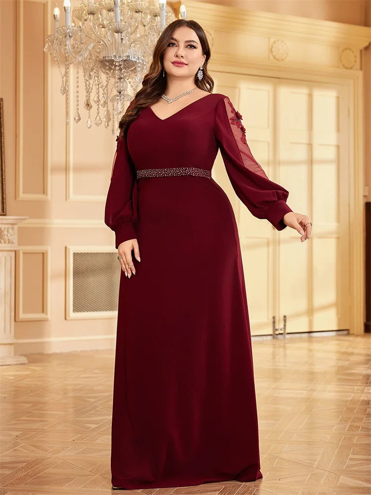 Plus Size Luxury Empty Long Sleeves Floor Length Evening Dress | XUIBOL