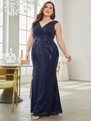 Plus Size Luxury V-Neck Evening Dress