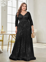 Sleeves Sequins Evening Dress