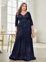 Sleeves Sequins Evening Dress
