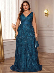 Luxury Sexy Deep V-Neck Sequins Green Evening Dress