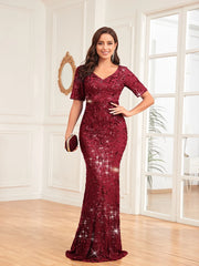Plus Size Elegant Vneck Sequins Evening Dress