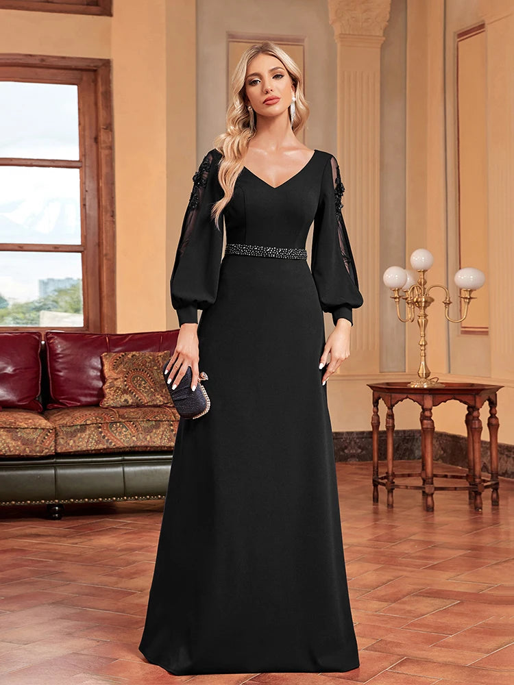 Plus Size Luxury Empty Long Sleeves Floor Length Evening Dress | XUIBOL