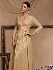 Sexy Deep V-Neck Sequins Evening Dress