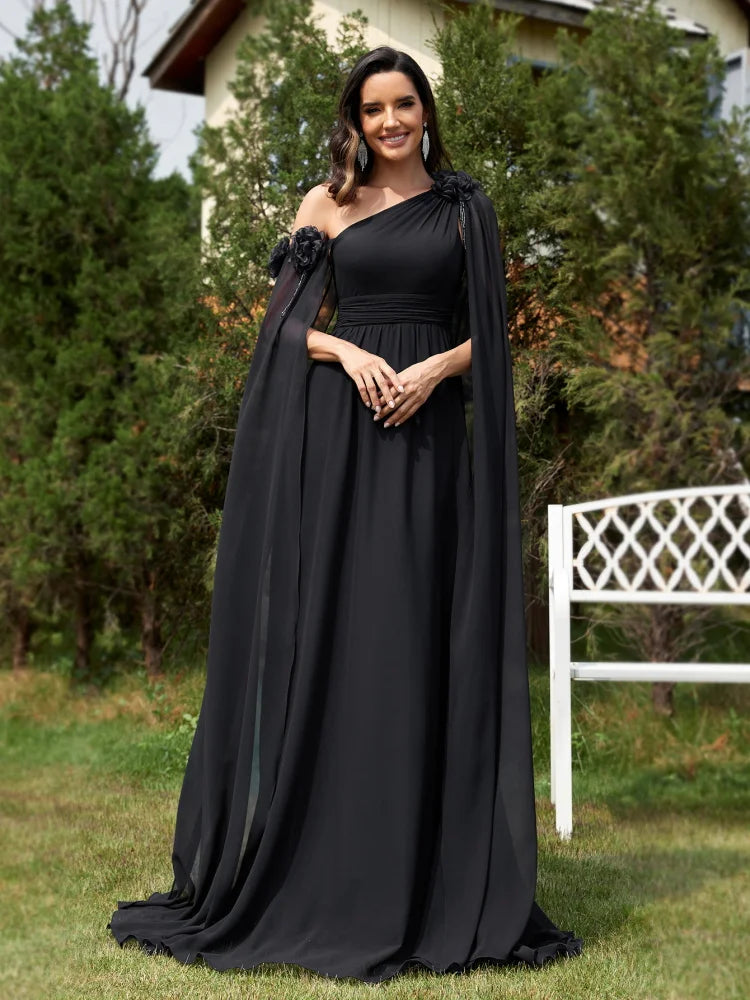 Chiffon Streamer Navy Evening Dress | XUIBOL