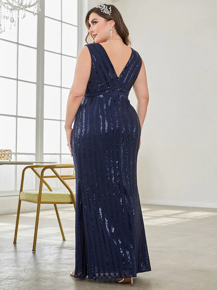 Plus Size Luxury V-Neck Evening Dress | XUIBOL