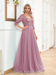 Long Sleeves Wedding Party Maxi Prom Dress