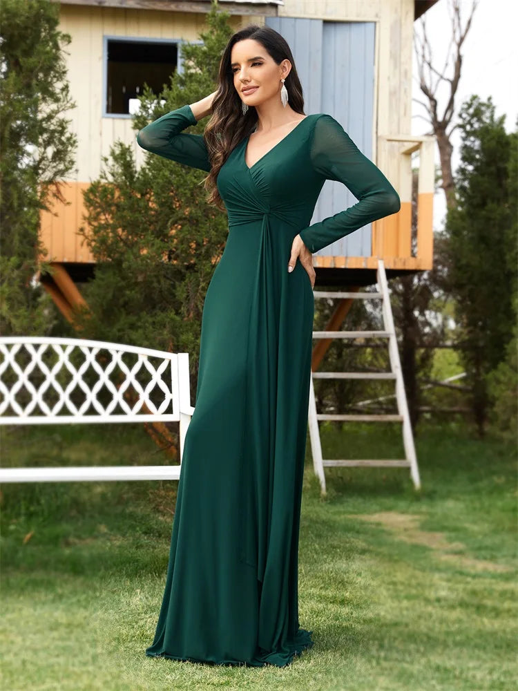 Elegant Green Long Sleeve Formal Evening Dresses | XUIBOL