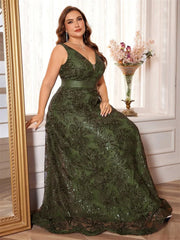 Luxury Sexy Deep V-Neck Sequins Green Evening Dress