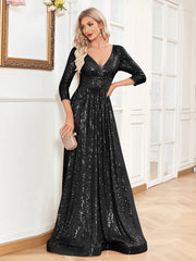 Sexy Deep V-Neck Sequins Evening Dress