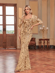 V-neck Prom Elegant Long sleeve Wedding Party Cocktail Gowns
