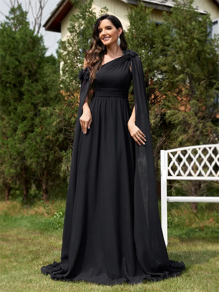 Chiffon Streamer Navy Evening Dress | XUIBOL