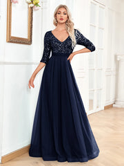 Long Sleeves Wedding Party Maxi Prom Dress