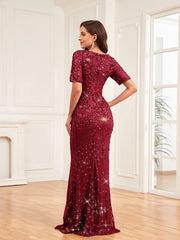 Plus Size Elegant Vneck Sequins Evening Dress
