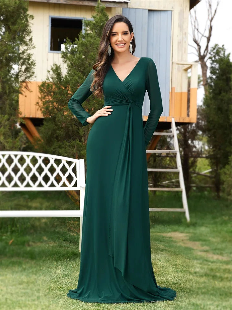 Elegant Green Long Sleeve Formal Evening Dresses | XUIBOL