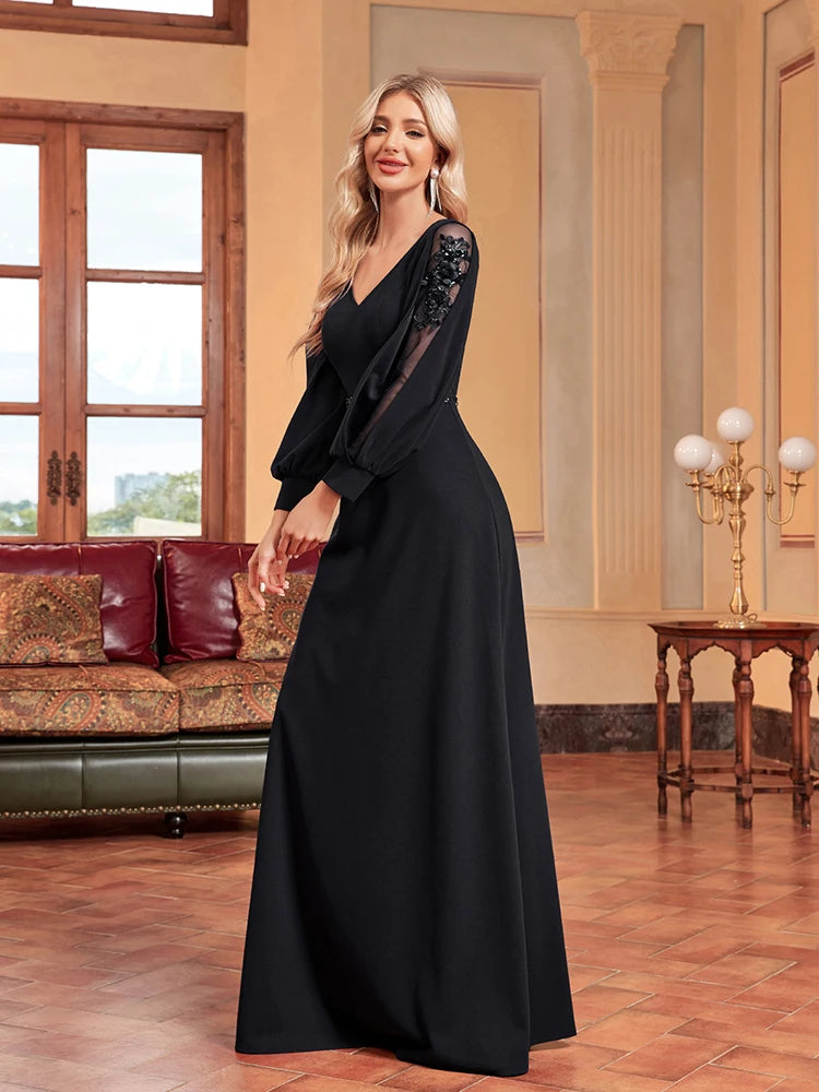 Rhinestone Detail Lantern Sleeve Formal Dress | XUIBOL