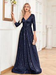 Sexy Deep V-Neck Sequins Evening Dress