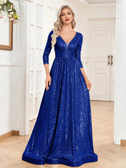 Sexy Deep V-Neck Sequins Evening Dress