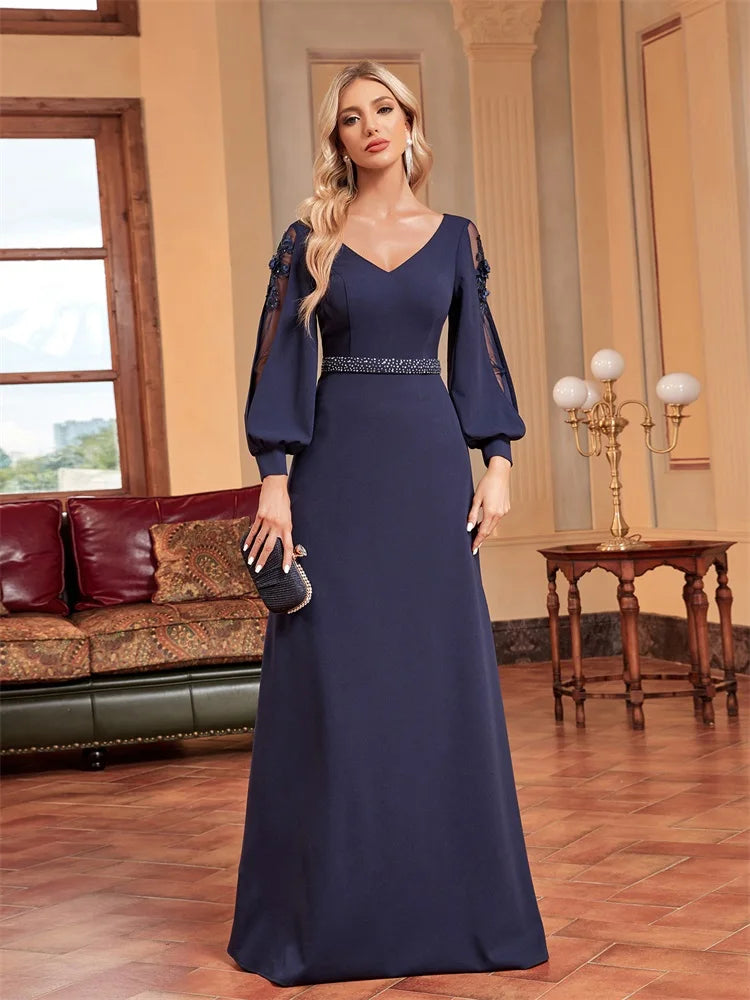 Plus Size Luxury Empty Long Sleeves Floor Length Evening Dress | XUIBOL