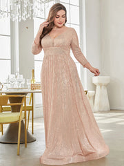 Sleeves Sequins Evening Dress