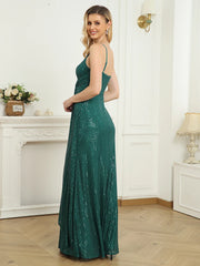 Elegant Suspenders V-Neck Evening Dress