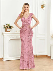Long Mermaid Formal Deep V-neck Prom Dresses