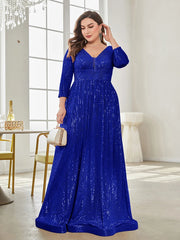 Sleeves Sequins Evening Dress