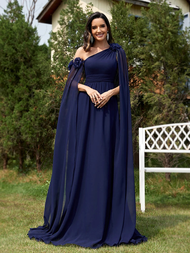 Chiffon Streamer Navy Evening Dress | XUIBOL