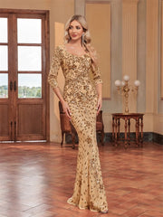 V-neck Prom Elegant Long sleeve Wedding Party Cocktail Gowns