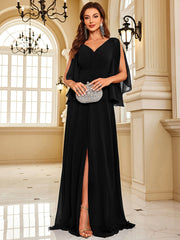 Chiffon Long Sleeve Navy Evening Dress