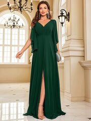 Chiffon Long Sleeve Navy Evening Dress