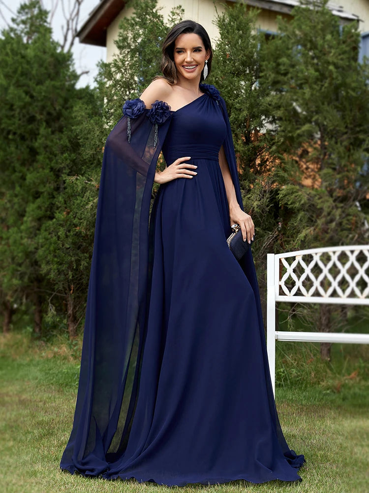 Chiffon Streamer Navy Evening Dress | XUIBOL