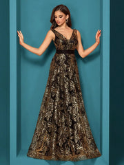 Sequins Blue Evening Dress