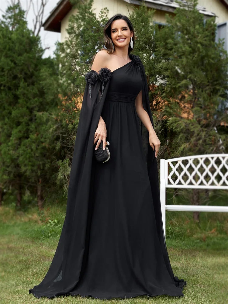 Chiffon Streamer Navy Evening Dress | XUIBOL