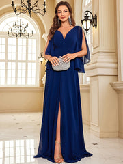Chiffon Long Sleeve Navy Evening Dress