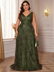 Luxury Sexy Deep V-Neck Sequins Green Evening Dress
