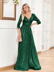 Sexy Deep V-Neck Sequins Evening Dress