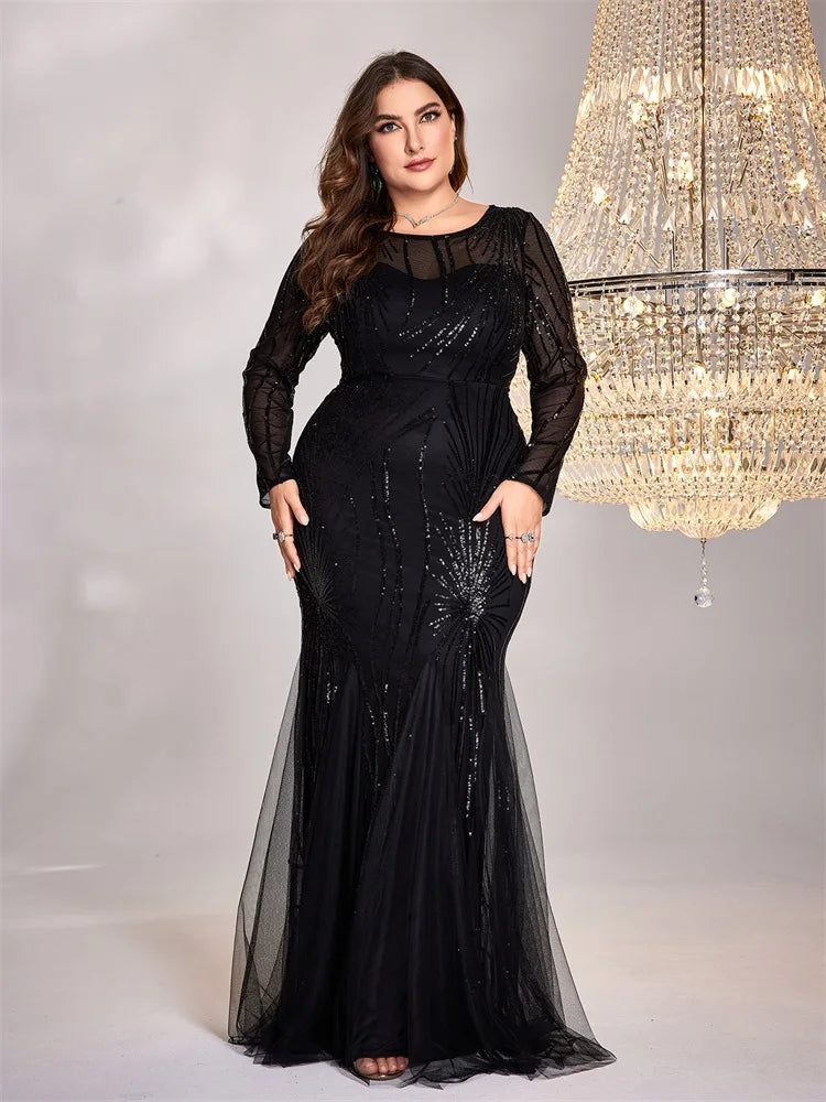 Plus Size Elegant Long Sleeves Sequin Evening Dresses | XUIBOL