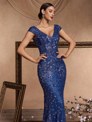 Long Mermaid Formal Deep V-neck Prom Dresses