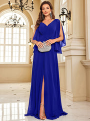 Chiffon Long Sleeve Navy Evening Dress